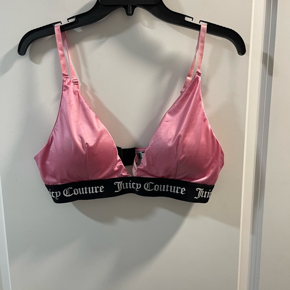 Juicy Couture Pink Satin Bralette with Black Logo Band
